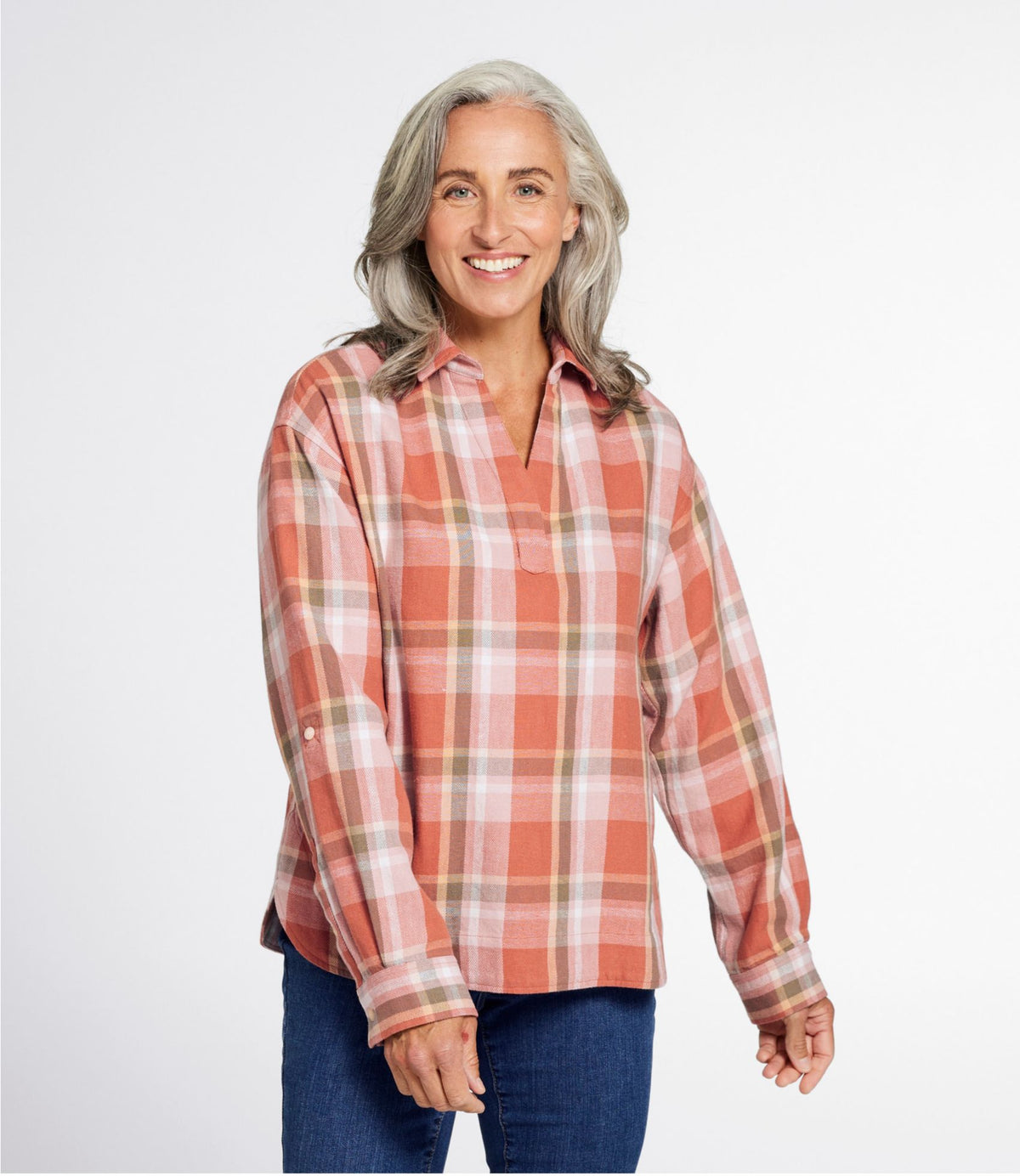 L.L.Bean Women's Signature Relaxed Hemp-Blend Popover Shirt Faded Cayenne