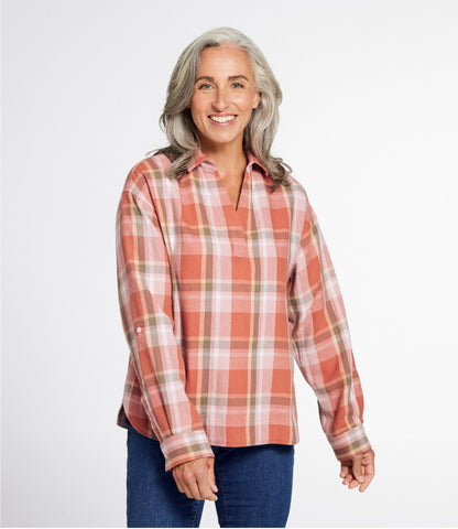 L.L.Bean Women's Signature Relaxed Hemp-Blend Popover Shirt Faded Cayenne