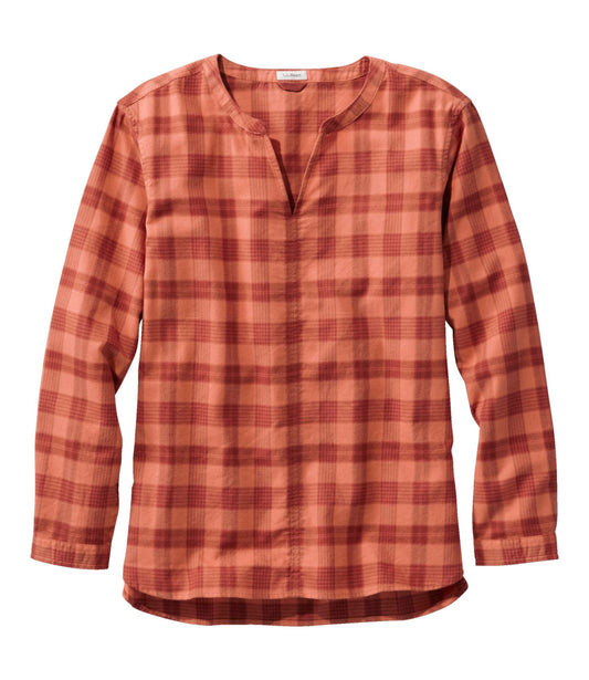 L.L.Bean Women's Whisperweight Flannel Popover Shirt Faded Orange Plaid