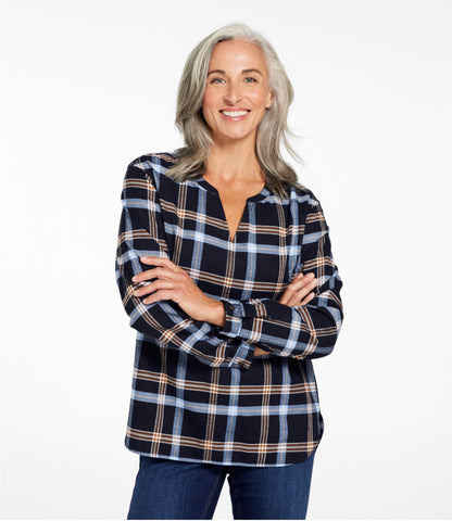 L.L.Bean Women's Whisperweight Flannel Popover Shirt Faded Orange Plaid