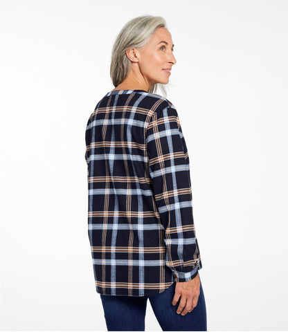 L.L.Bean Women's Whisperweight Flannel Popover Shirt Faded Orange Plaid