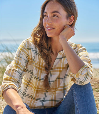 L.L.Bean Women's Whisperweight Flannel Popover Shirt Faded Orange Plaid