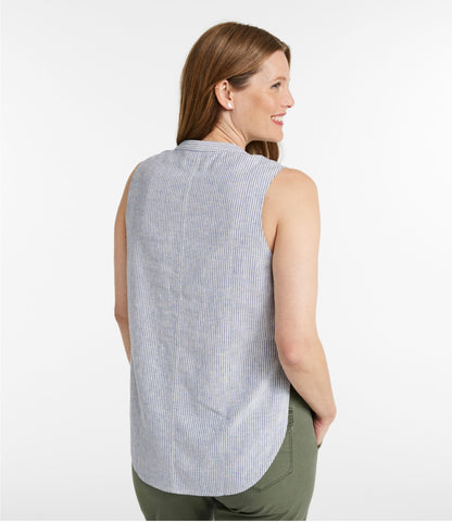 L.L.Bean Women's Signature Linen-Blend Button-Front Shirt, Sleeveless Sand Dune Plaid