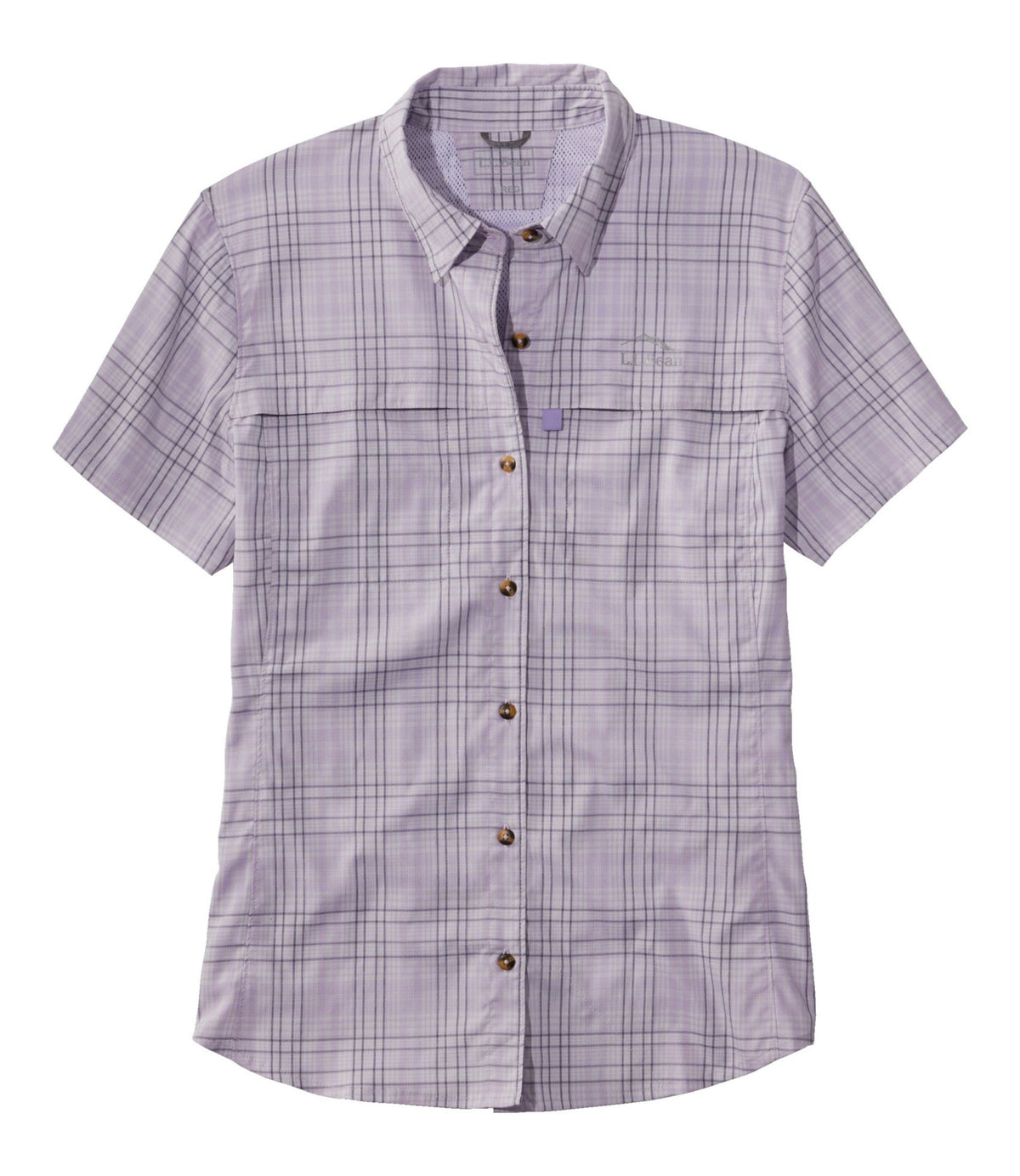 L.L.Bean Women's Tropicwear Shirt, Plaid Short-Sleeve Pastel Lilac