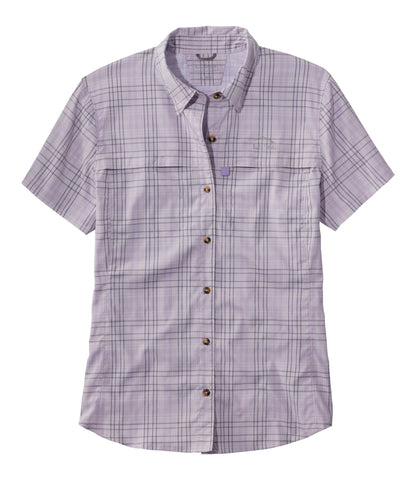 L.L.Bean Women's Tropicwear Shirt, Plaid Short-Sleeve Pastel Lilac
