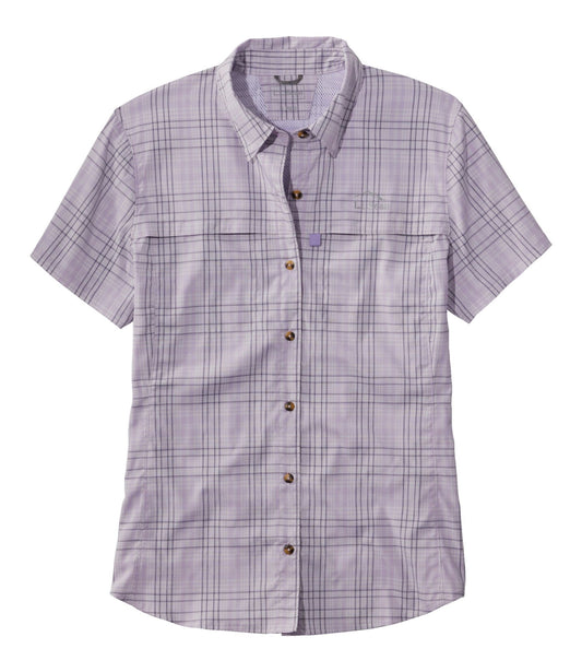 L.L.Bean Women's Tropicwear Shirt, Plaid Short-Sleeve Pastel Lilac