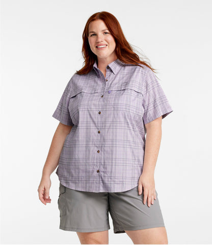 L.L.Bean Women's Tropicwear Shirt, Plaid Short-Sleeve Pastel Lilac