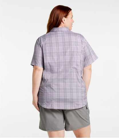 L.L.Bean Women's Tropicwear Shirt, Plaid Short-Sleeve Pastel Lilac