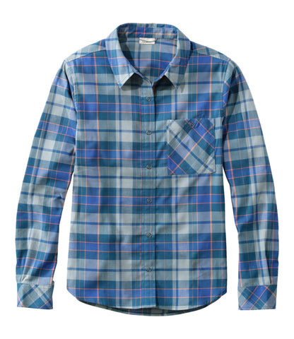 L.L.Bean Women's Mountainside Brushed Performance Shirt Cadet Blue Plaid
