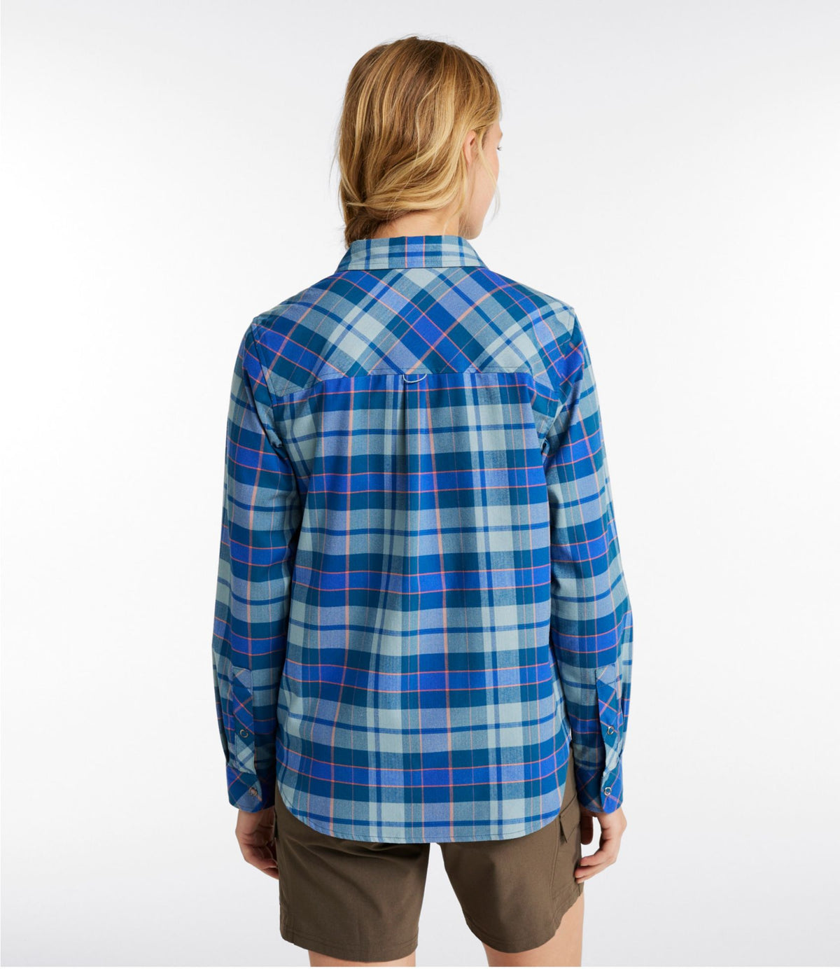 L.L.Bean Women's Mountainside Brushed Performance Shirt Cadet Blue Plaid