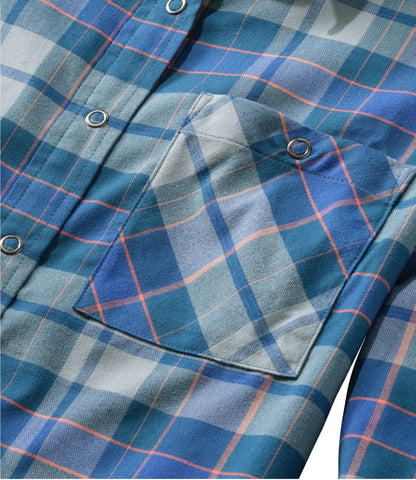 L.L.Bean Women's Mountainside Brushed Performance Shirt Cadet Blue Plaid