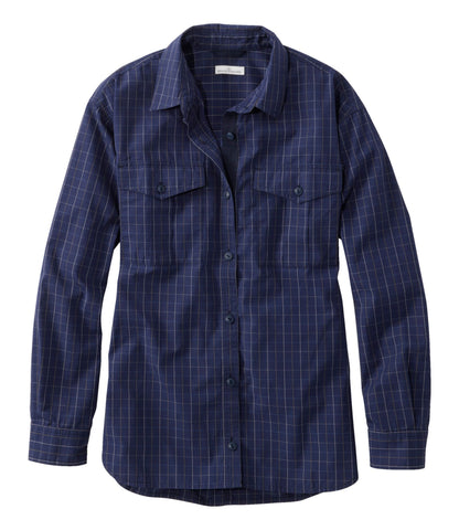 L.L.Bean Women's Signature Soft Poplin Shirt, Novelty Bright Navy Plaid