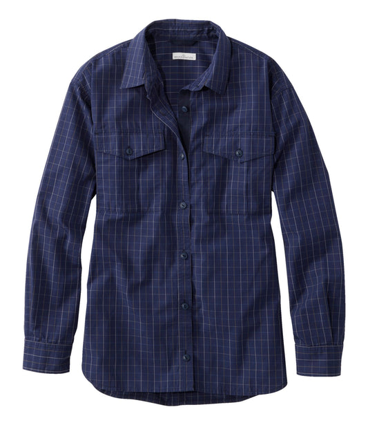 L.L.Bean Women's Signature Soft Poplin Shirt, Novelty Bright Navy Plaid
