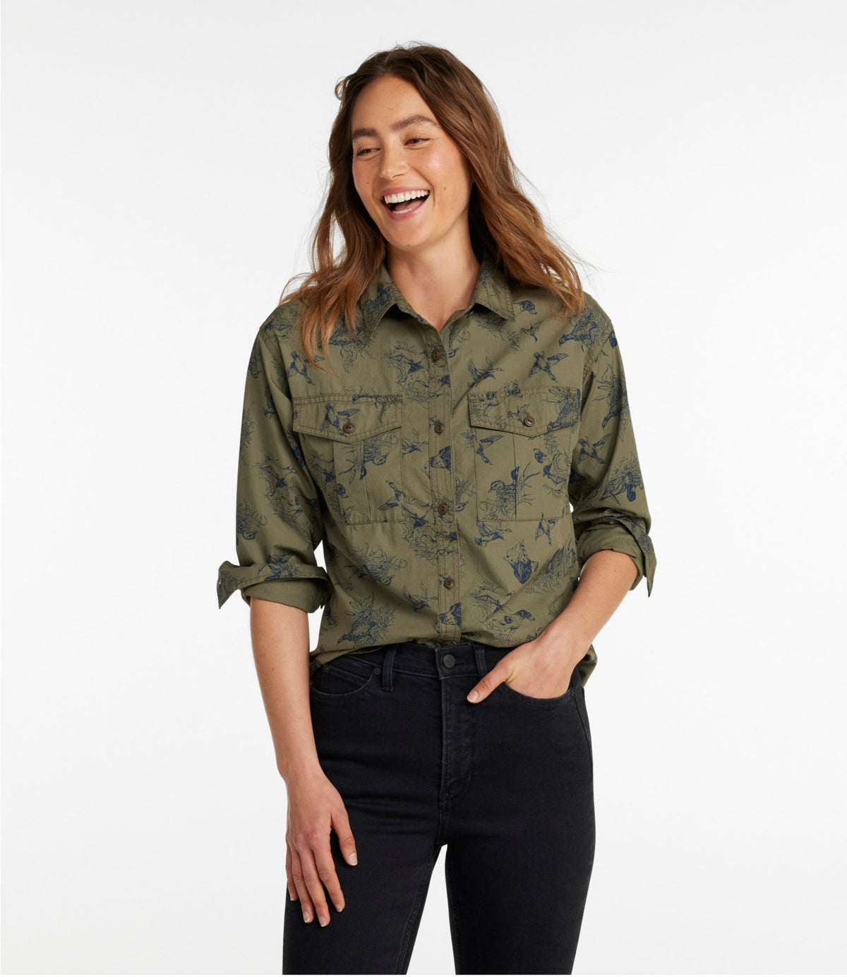 L.L.Bean Women's Signature Soft Poplin Shirt, Novelty Bright Navy Plaid