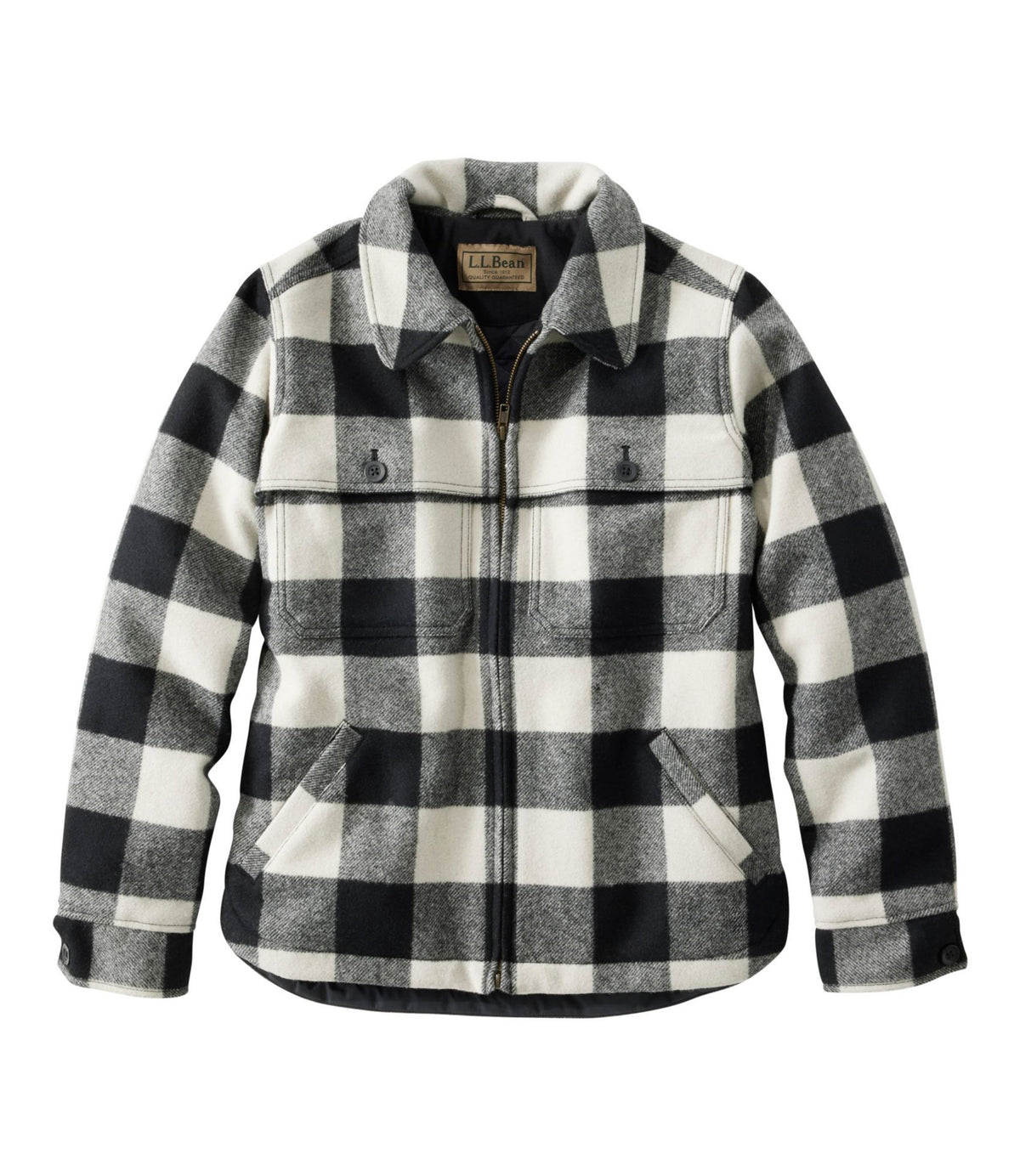 L.L.Bean Women's Maine Guide Zip Front Jac-Shirt with PrimaLoft, Plaid Coal Buffalo