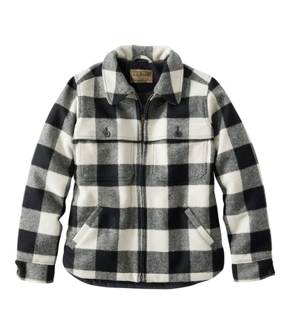 L.L.Bean Women's Maine Guide Zip Front Jac-Shirt with PrimaLoft, Plaid Coal Buffalo