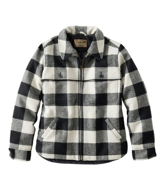 L.L.Bean Women's Maine Guide Zip Front Jac-Shirt with PrimaLoft, Plaid Coal Buffalo