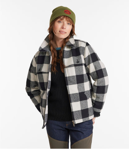 L.L.Bean Women's Maine Guide Zip Front Jac-Shirt with PrimaLoft, Plaid Coal Buffalo