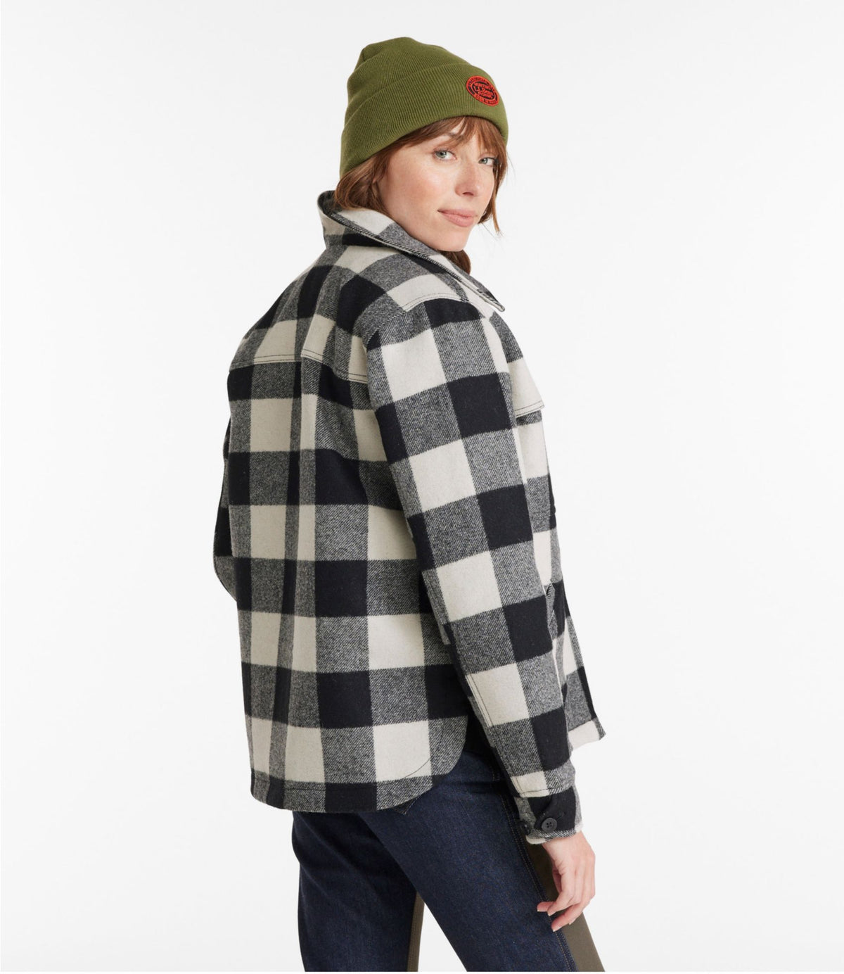 L.L.Bean Women's Maine Guide Zip Front Jac-Shirt with PrimaLoft, Plaid Coal Buffalo