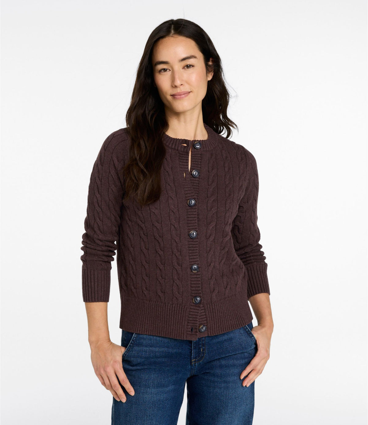 L.L.Bean Women's The Original Double L® Sweater, Cable Cardigan Classic Navy