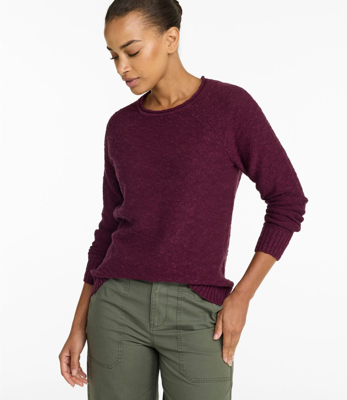 L.L.Bean Women's Midweight Cotton Slub Rollneck Pullover Bay Leaf