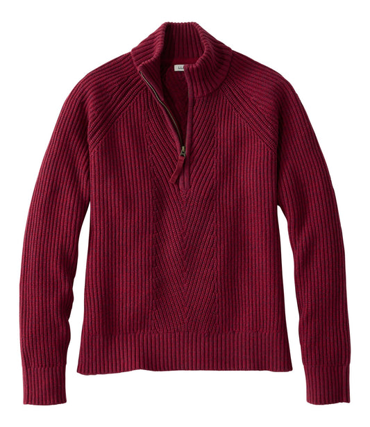 L.L.Bean Women's Mariner Shaker Sweater, Quarter-Zip Bordeaux/Fig Marl