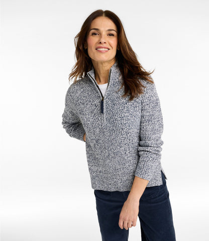 L.L.Bean Women's Mariner Shaker Sweater, Quarter-Zip Bordeaux/Fig Marl