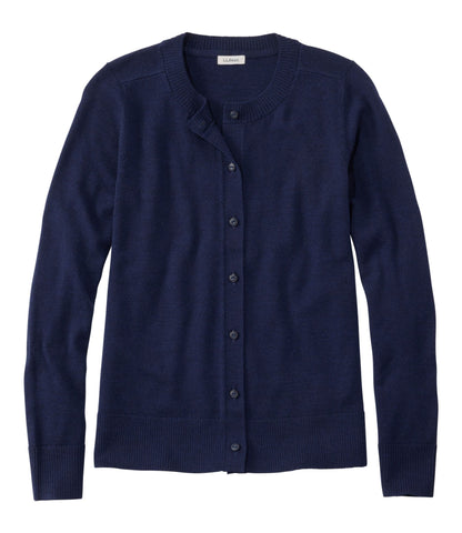L.L.Bean Women's Essential Merino Wool Sweater, Cardigan Classic Navy