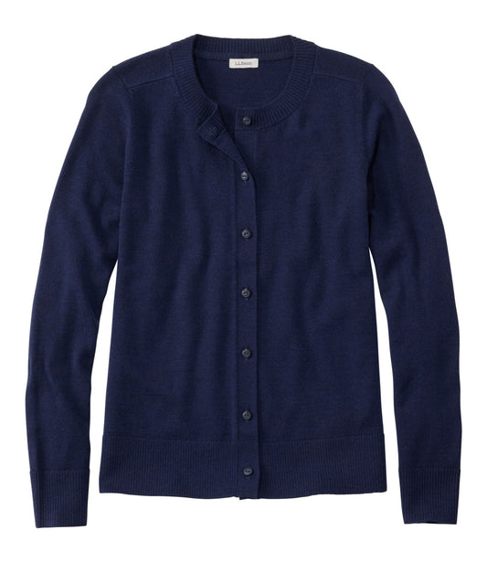 L.L.Bean Women's Essential Merino Wool Sweater, Cardigan Classic Navy