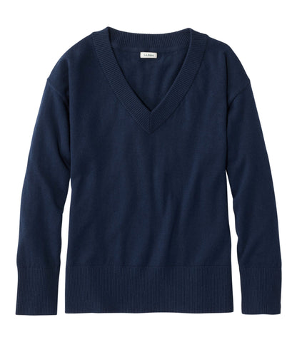 L.L.Bean Women's Cotton/Cashmere Sweater, V-Neck Classic Navy