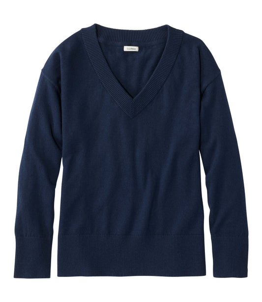 L.L.Bean Women's Cotton/Cashmere Sweater, V-Neck Classic Navy