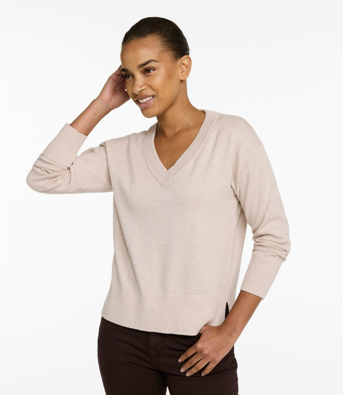 L.L.Bean Women's Cotton/Cashmere Sweater, V-Neck Classic Navy