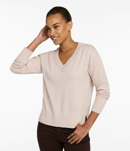 L.L.Bean Women's Cotton/Cashmere Sweater, V-Neck Classic Navy