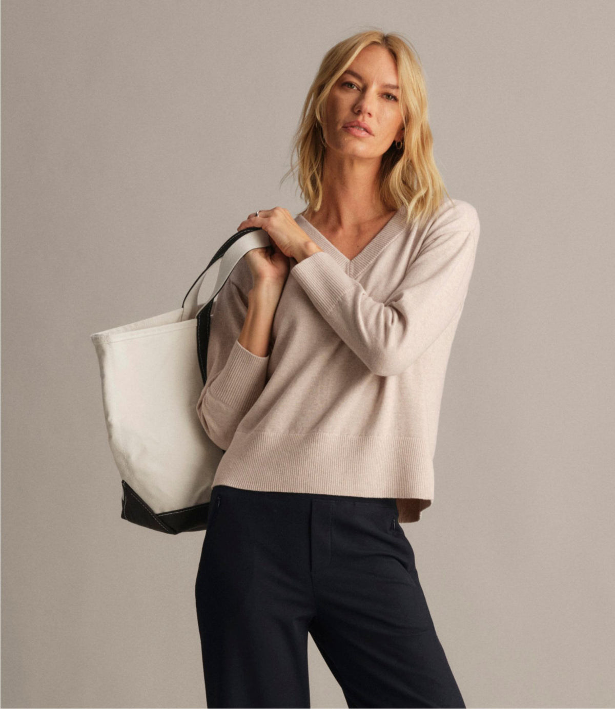 L.L.Bean Women's Cotton/Cashmere Sweater, V-Neck Classic Navy