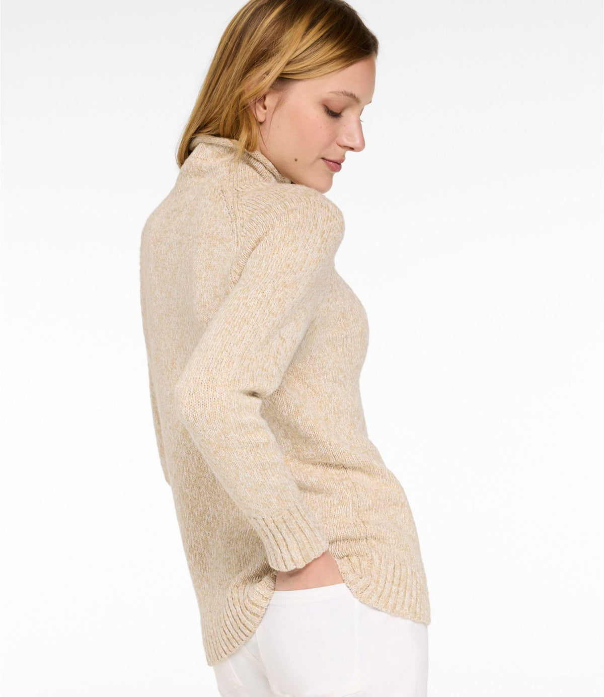 L.L.Bean Women's Cotton Ragg Sweater, Funnelneck Pullover Bone Marl