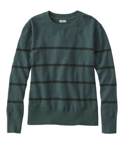 L.L.Bean Women's Cotton/Cashmere Sweater, Crewneck Stripe Deep Sea Green/Shadow Green