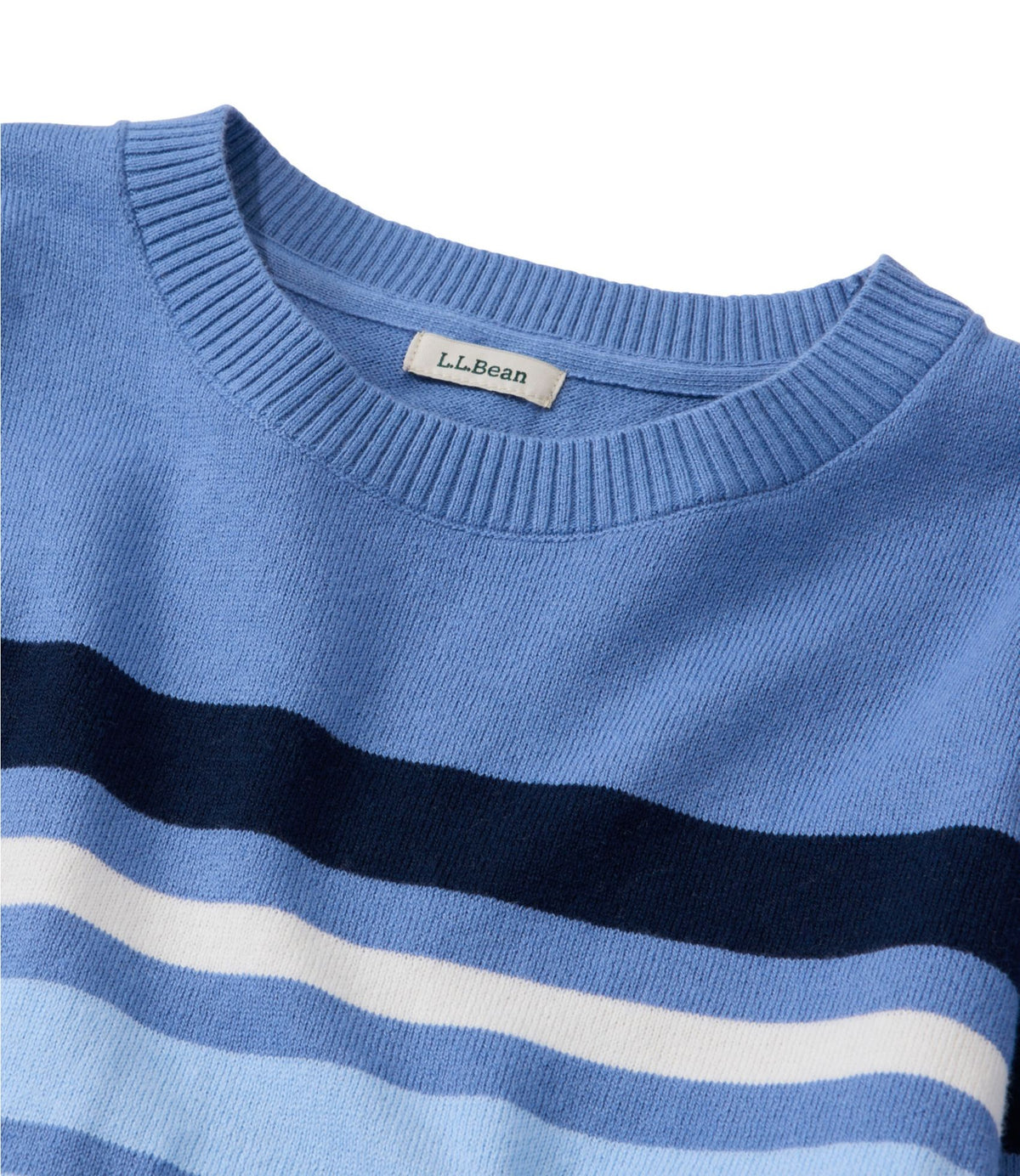 L.L.Bean Women's Cotton/Cashmere Sweater, Crewneck Stripe Deep Sea Green/Shadow Green