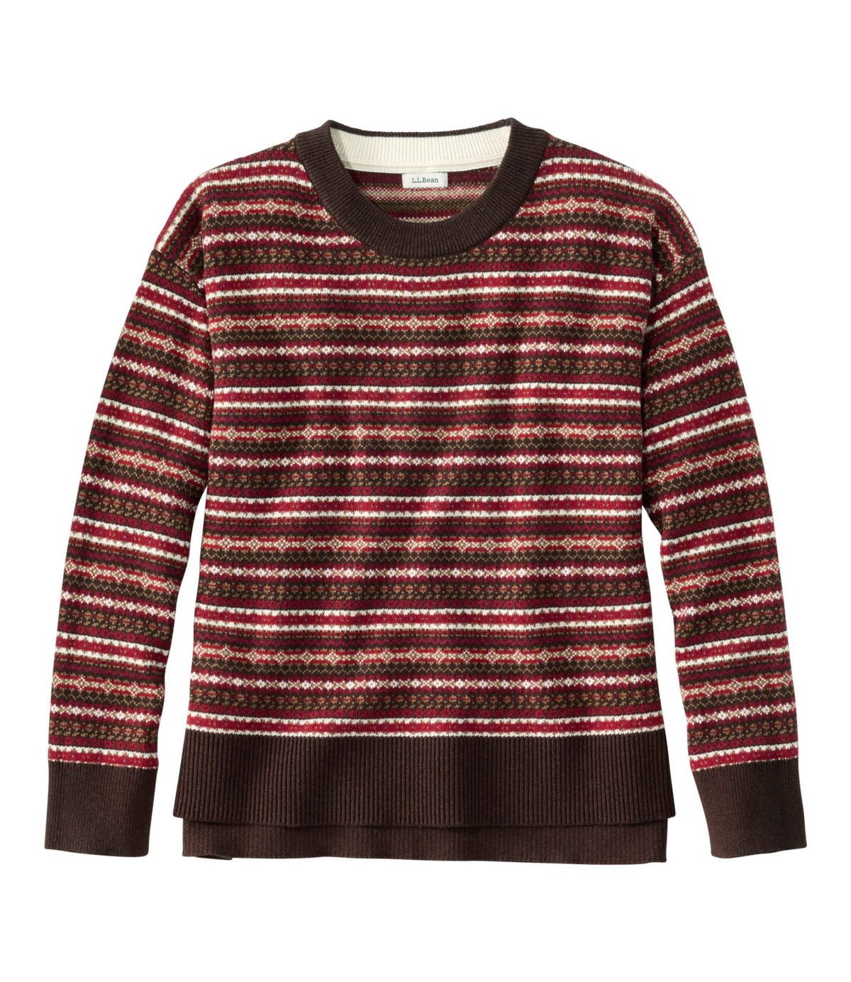 L.L.Bean Women's Wicked Soft Cotton/Cashmere Crewneck Sweater, Pattern Deepest Brown Fair Isle