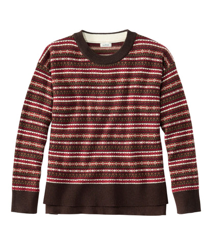 L.L.Bean Women's Wicked Soft Cotton/Cashmere Crewneck Sweater, Pattern Deepest Brown Fair Isle