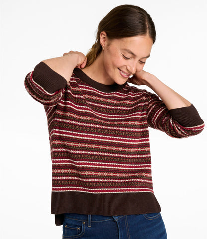 L.L.Bean Women's Wicked Soft Cotton/Cashmere Crewneck Sweater, Pattern Deepest Brown Fair Isle