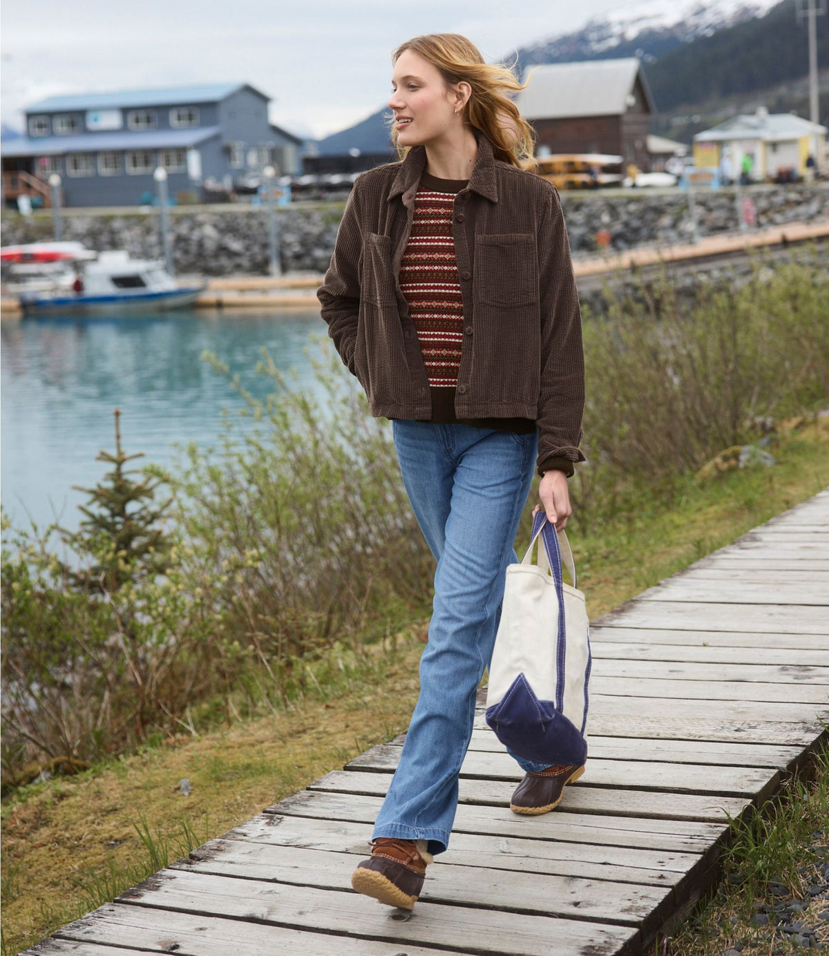 L.L.Bean Women's Wicked Soft Cotton/Cashmere Crewneck Sweater, Pattern Deepest Brown Fair Isle