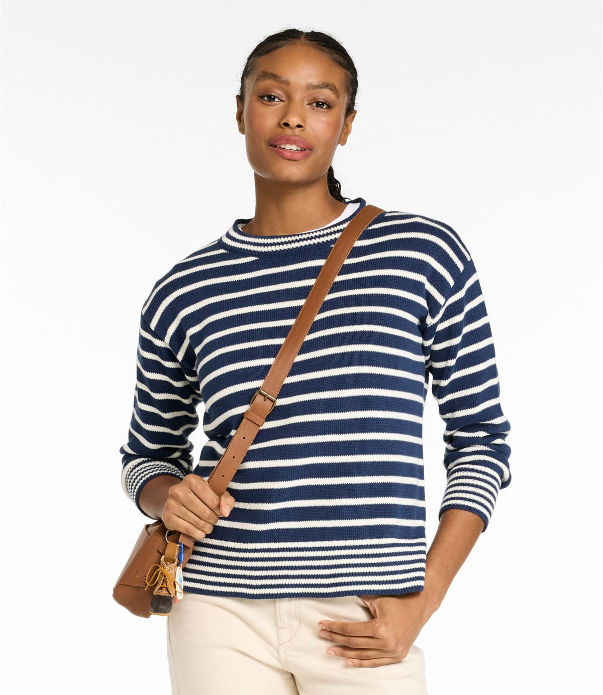 L.L.Bean Women's Signature Original Cotton Sweater, Crewneck Mariner Blue/Sailcloth