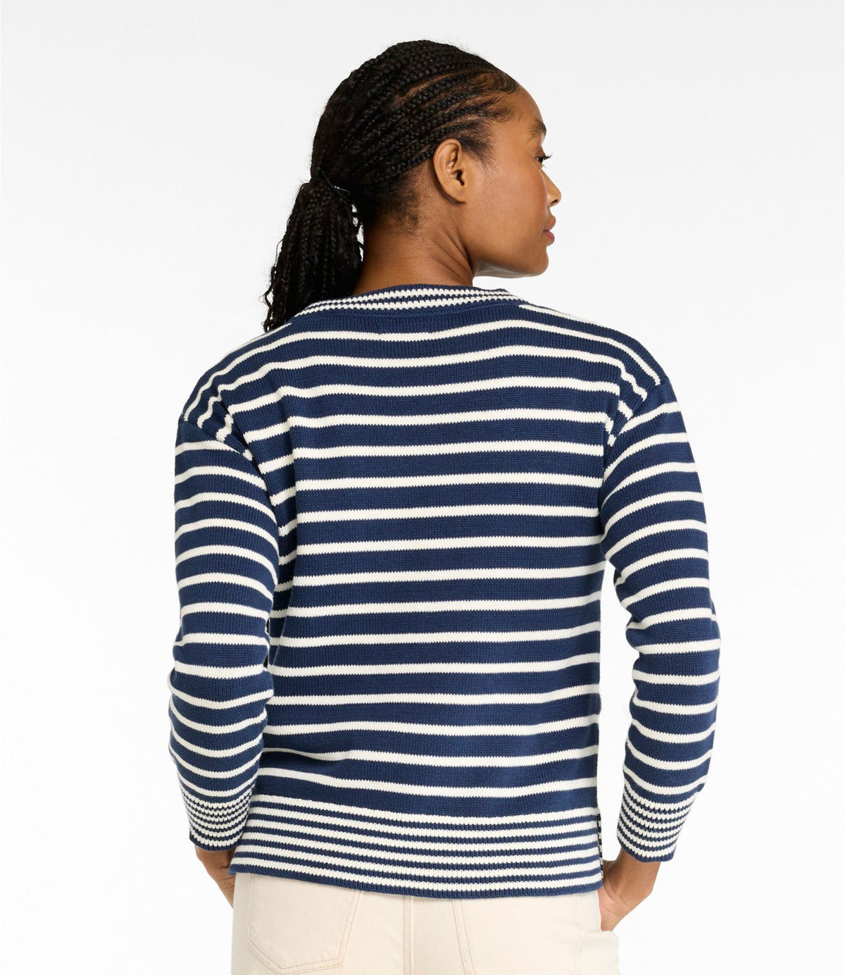 L.L.Bean Women's Signature Original Cotton Sweater, Crewneck Mariner Blue/Sailcloth