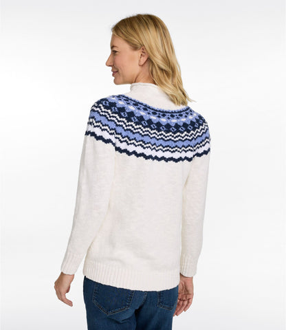 L.L.Bean Women's Cotton Ragg Sweater, Funnelneck Pullover Fair Isle Dusty Mauve Fair Isle