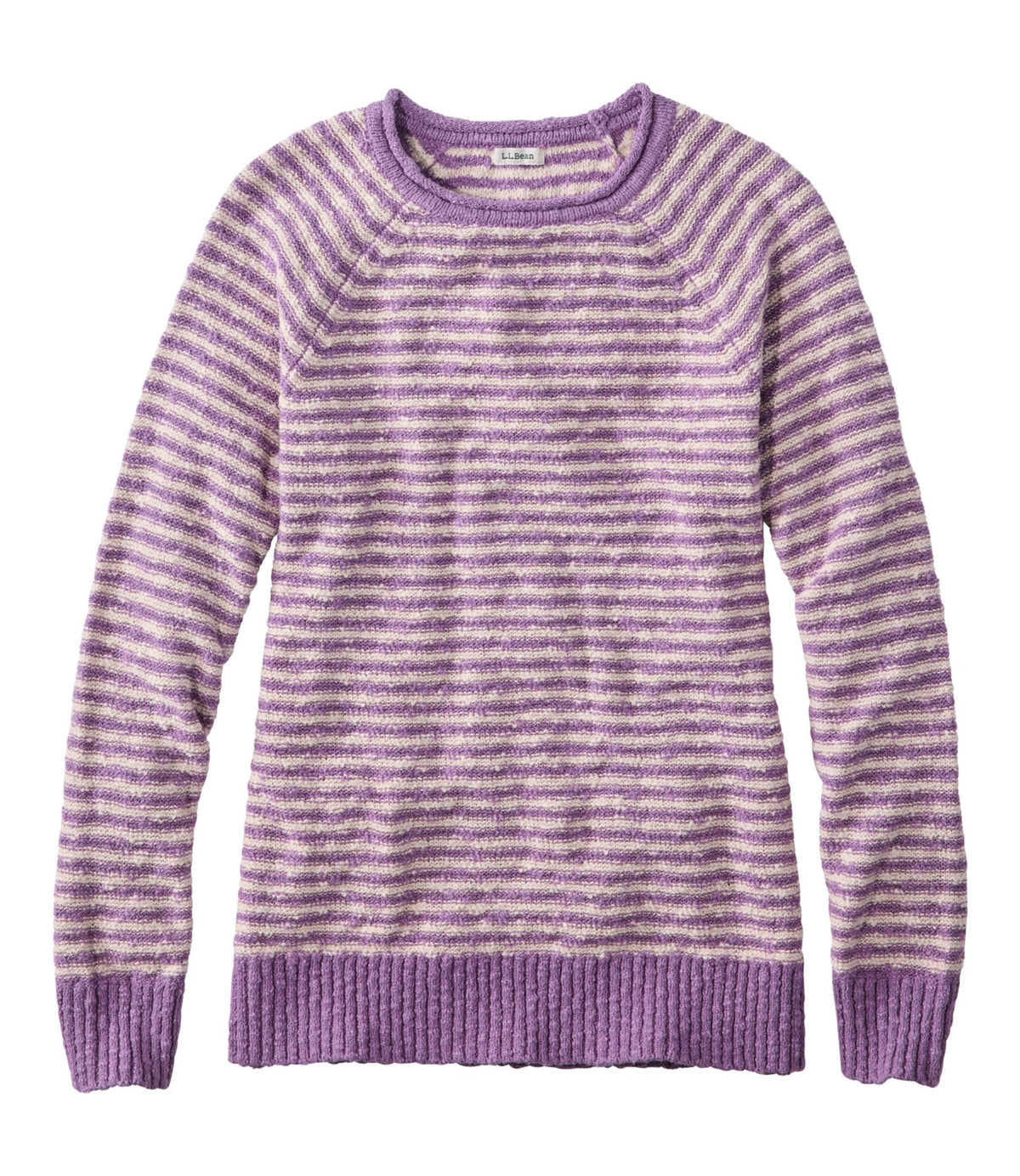 L.L.Bean Women's Midweight Cotton Slub Rollneck Pullover Stripe Mauve/Shore