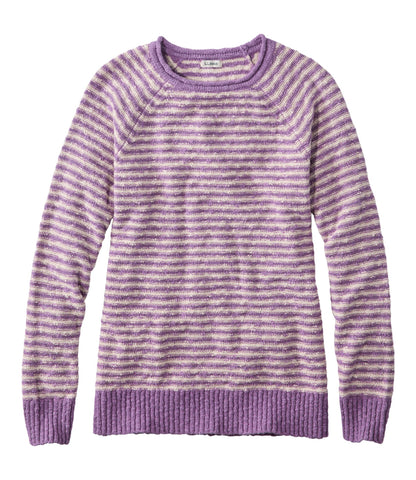 L.L.Bean Women's Midweight Cotton Slub Rollneck Pullover Stripe Mauve/Shore