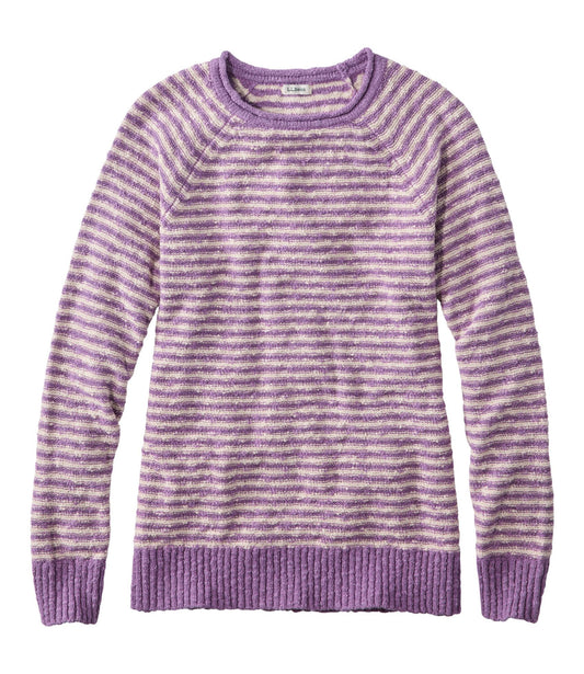 L.L.Bean Women's Midweight Cotton Slub Rollneck Pullover Stripe Mauve/Shore