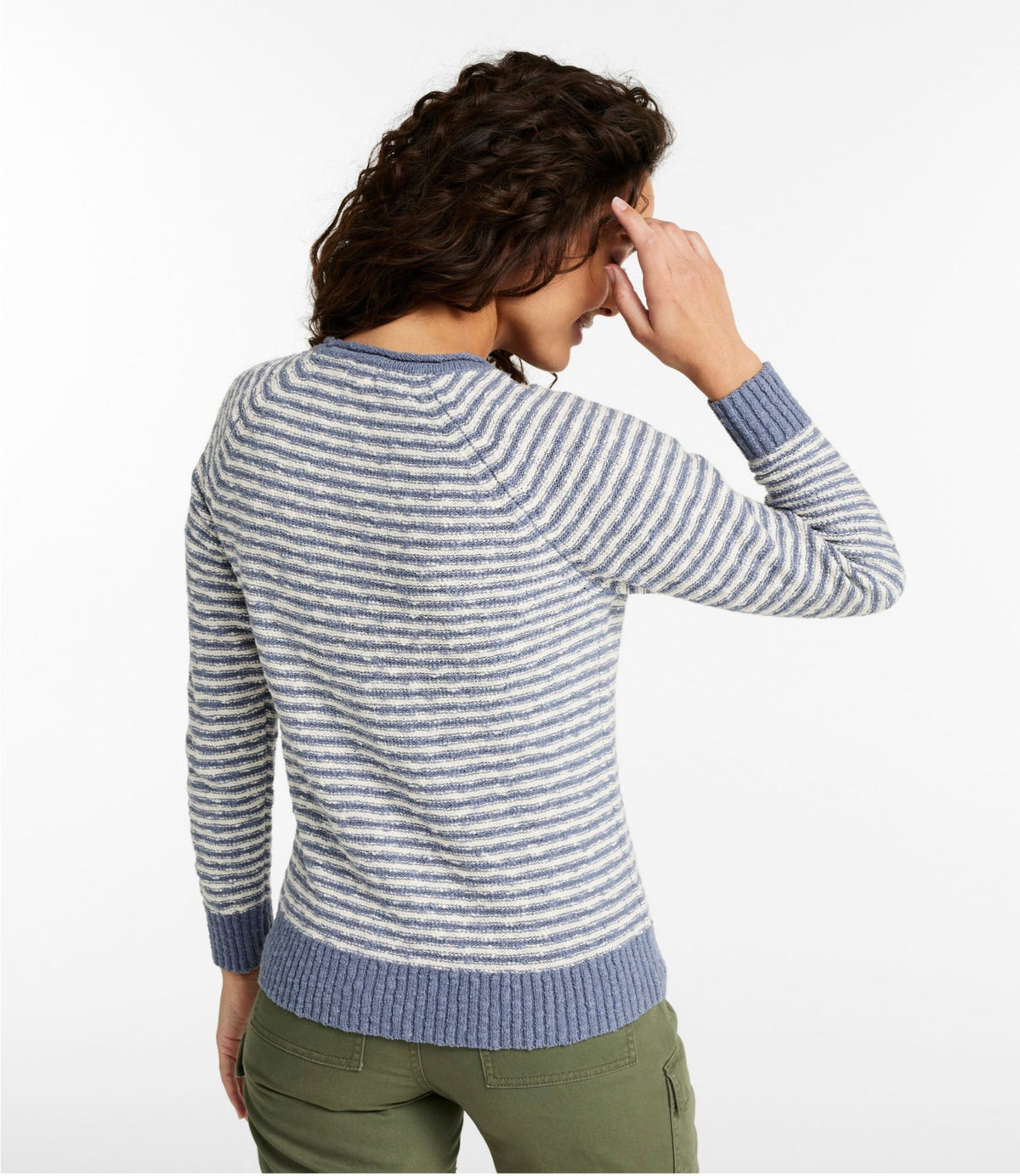 L.L.Bean Women's Midweight Cotton Slub Rollneck Pullover Stripe Mauve/Shore