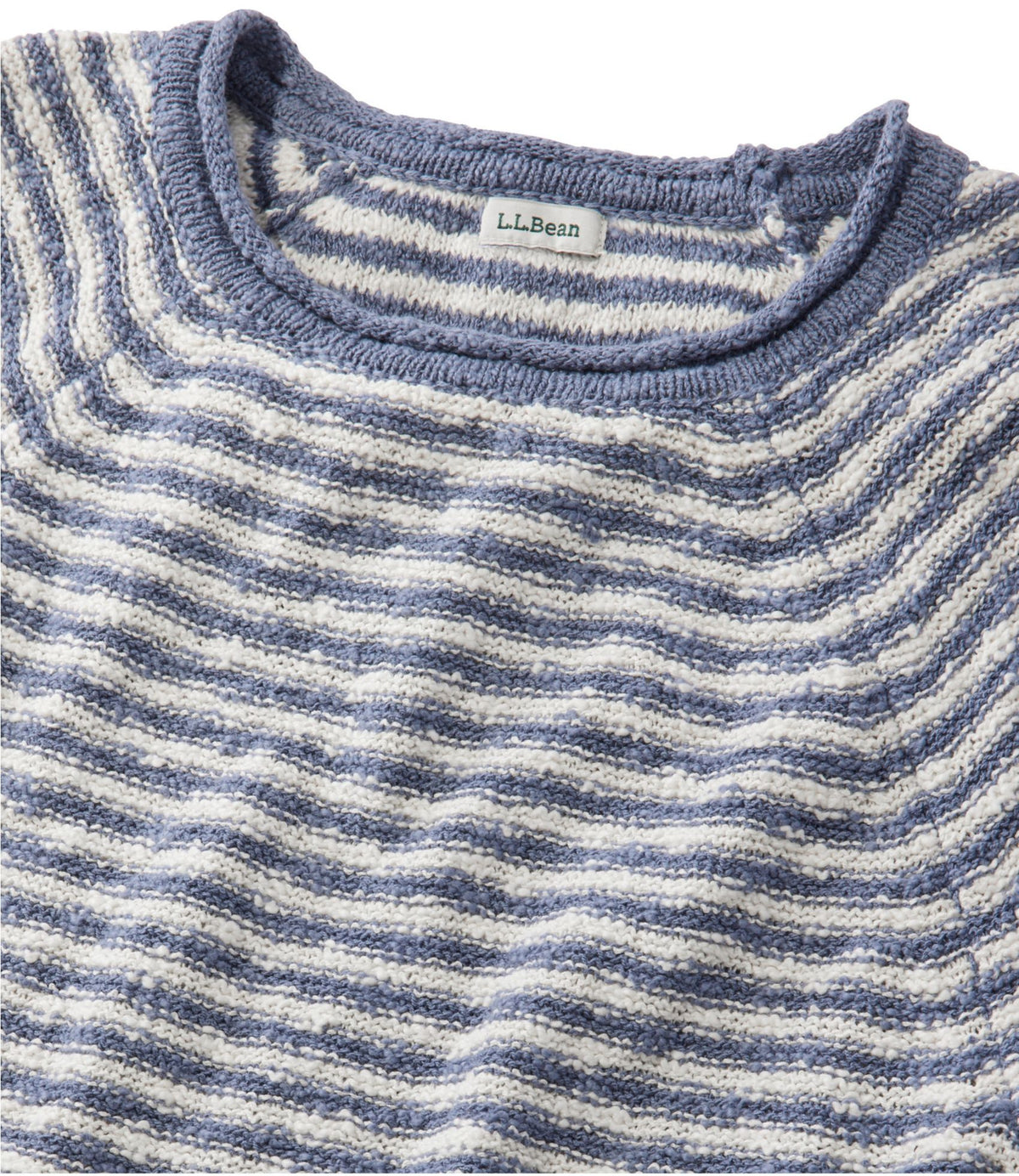 L.L.Bean Women's Midweight Cotton Slub Rollneck Pullover Stripe Mauve/Shore