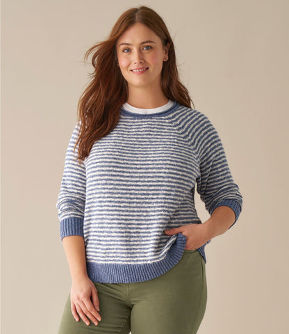 L.L.Bean Women's Midweight Cotton Slub Rollneck Pullover Stripe Mauve/Shore